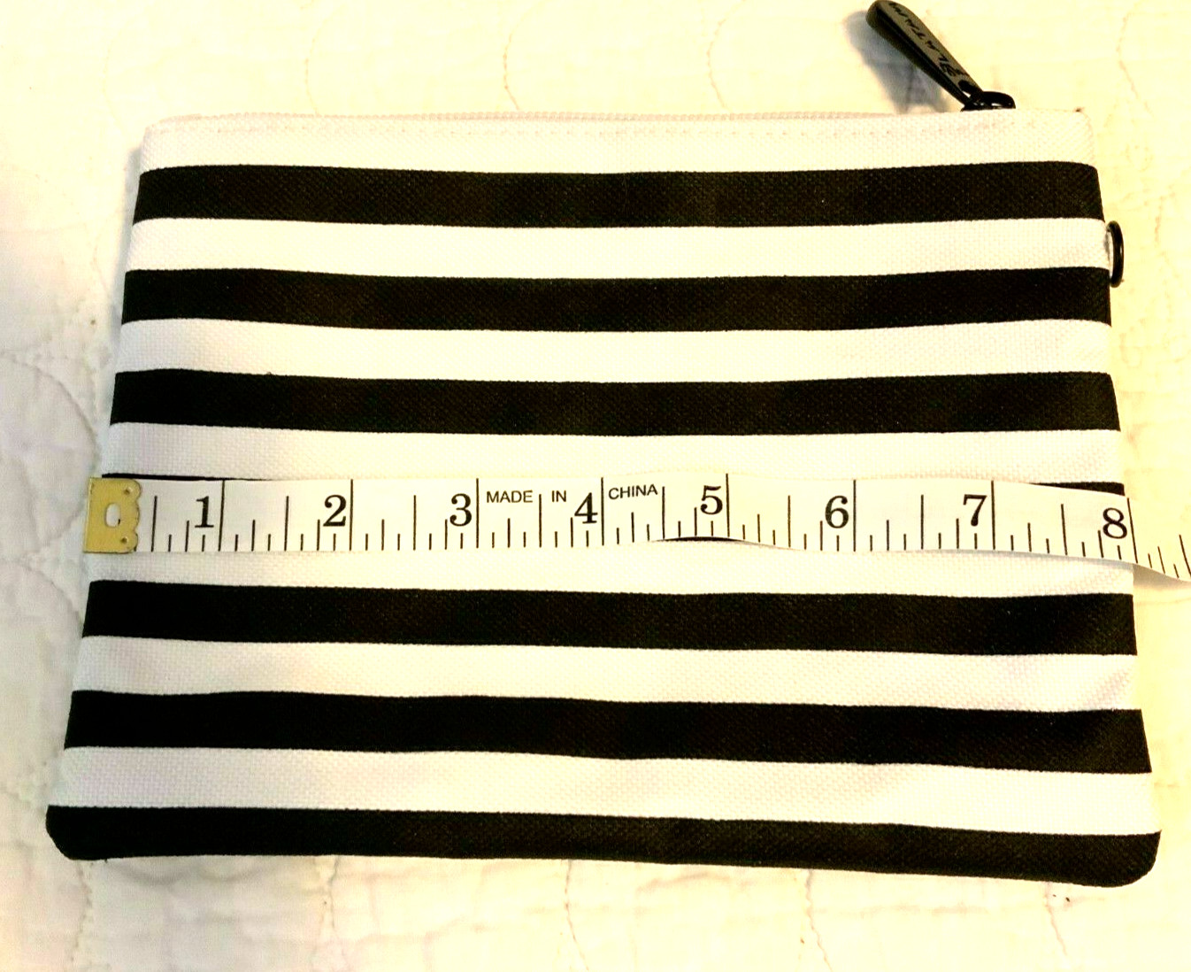 Striped Cosmetic Make Up Pouch Black White Zippered Bag Travel Pencils pen pouch
