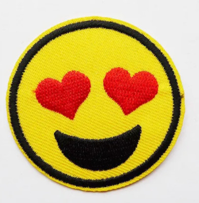 EMOJI - YELLOW FACE with HEART EYES - Embroidered Iron On/Sew-On Patch