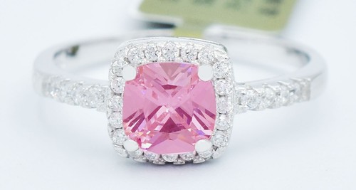 LAB CREATED 1.15 Cts PINK & WHITE SAPPHIRE RING .925 Silver - NEW WITH TAG