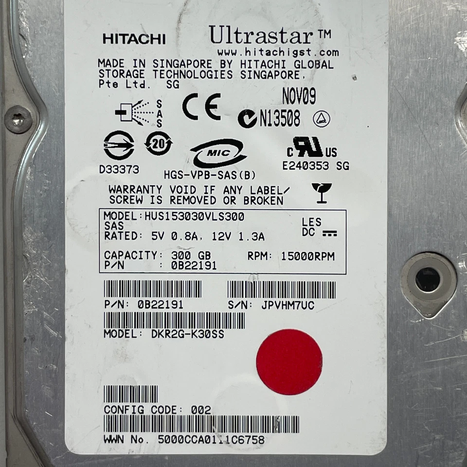 Hitachi Ultrastar 300GB 3.5" SAS HDD 3Gbps 15K RPM 16MB HUS153030VLS300 0B22191 - Image 2 of 4