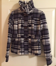 Hydraulic Women Sz Xs- Black/white Flannel  Plaid  Coat  Jacket Removable Hoodie