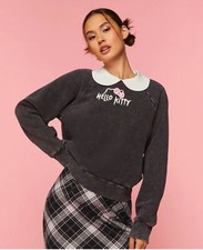 Hello Kitty  Friends Forever 21 Collar Sweatshirt Faded Black Medium NWT