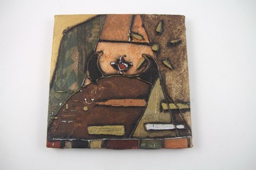 Original '01 signiert Erin Lofton Mischtechnik 8 x 8 Leinwandbild - "Maske & Sonne" - Bild 2 von 9