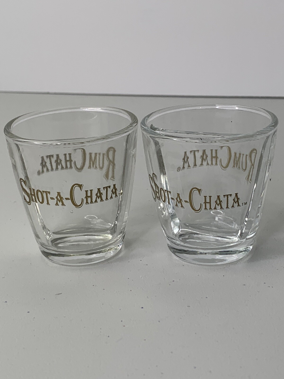 Pair (2) Rum Chata ShotAChata Divided Shot Glasses Unique EUC