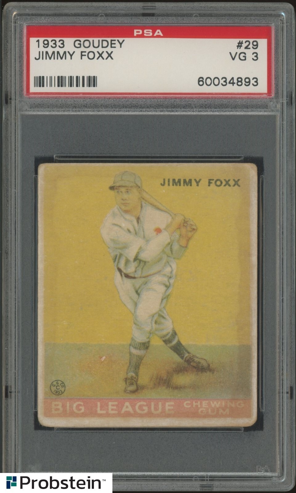 1933 Goudey #29 Jimmy Jimmie Foxx RC Rookie HOF PSA 3 VG
