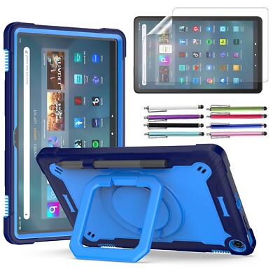 Case For Amazon Fire Max 11 with Screen Protector Strap Pencil Holder 360 Rotate