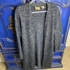 Vintage Field Manor Blue Wool Mohair Blend Open Knit Sweater Cardigan Top Medium