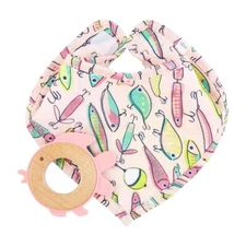 Pink Fishing Lure Bib & Teether Set  NEW