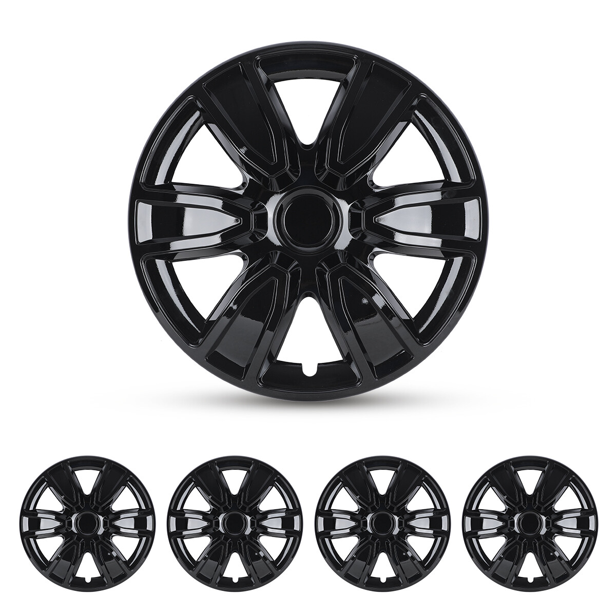 4 Black 15-Inch Universal Snap-On Hubcaps for R15 Steel Wheels