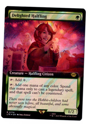 MTG Lord of the Rings Delighted Halfling Extended Art Surge Foil NBP