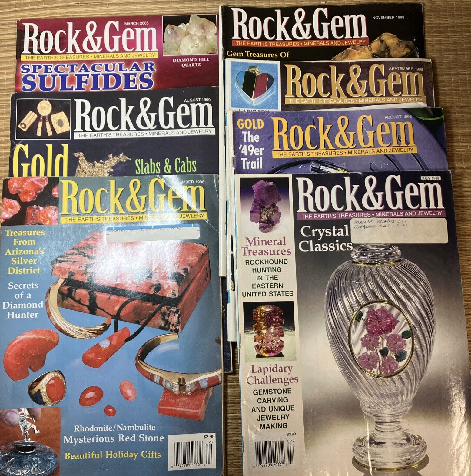 7 Issues Rock &Amp; Gem: The Earth's Treasures Magazine 5X1998 1X1999 &Amp; 1X2005