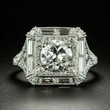 2 Ct White Round Cut CZ Vintage Antique Wedding Bridal Ring in Solid 925 Silver