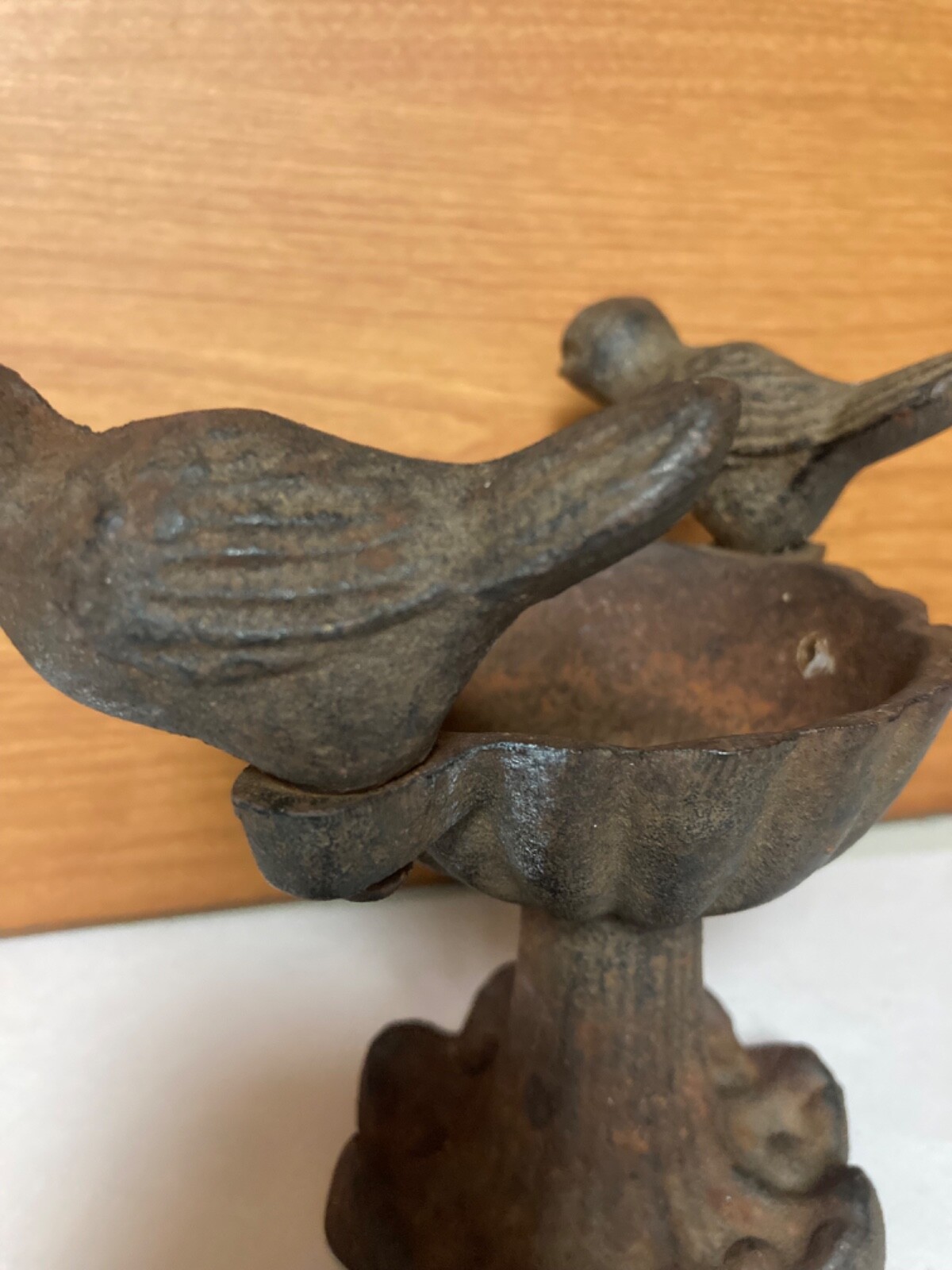 Vintage Cast Iron Miniature Bird Bath Feeder - 2 Birds -  Rustic - Aged