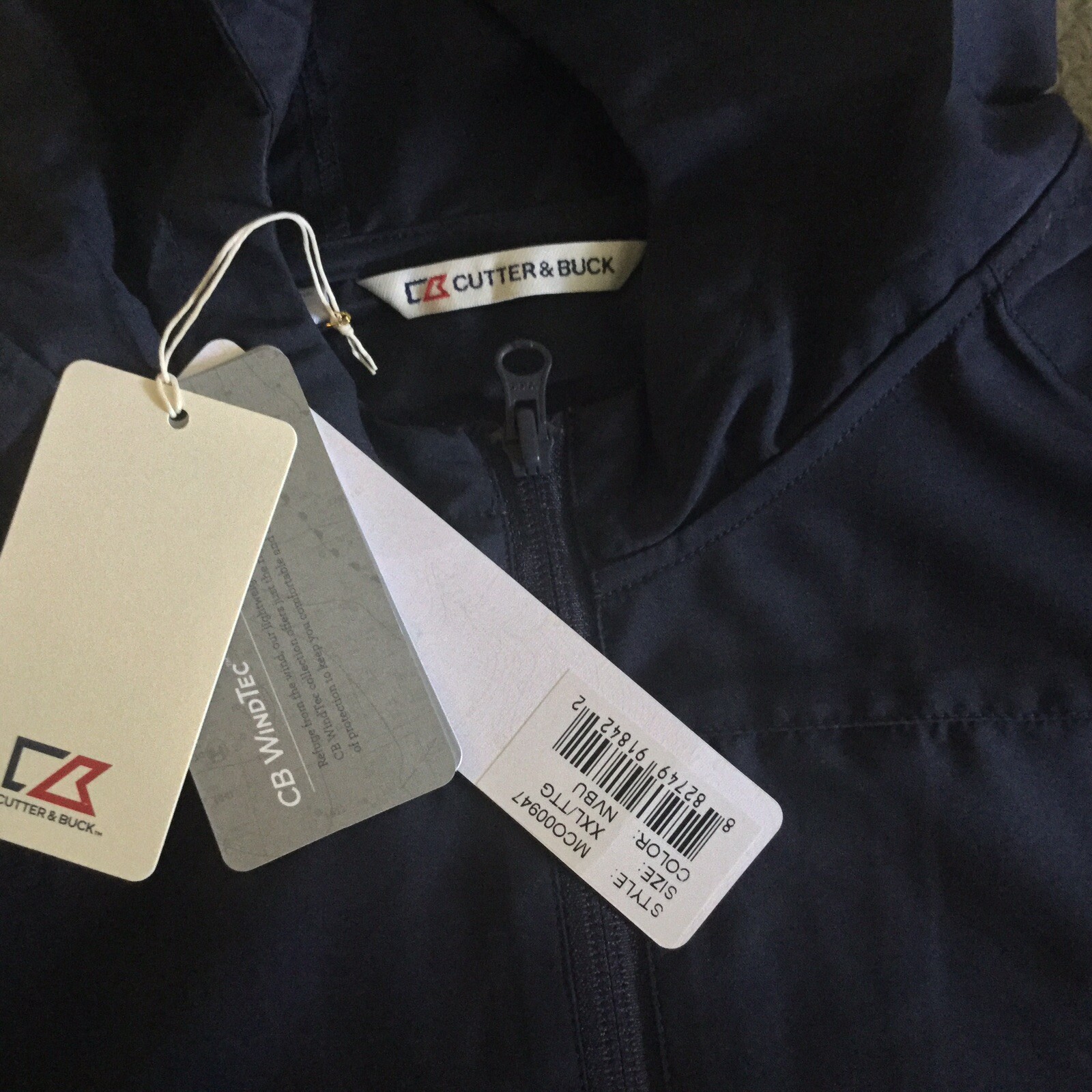 NEW Mens CUTTER & BUCK CB WindTec Packable 1/2 Zip Anorak Hoodie Navy White XXL