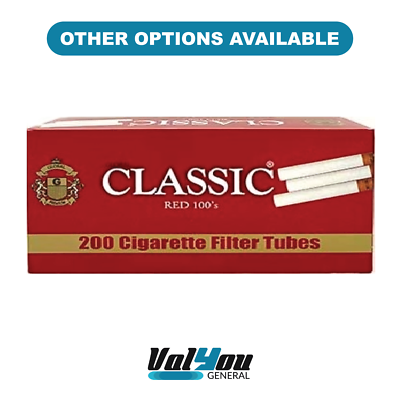 1x Box Classic Full Flavor Red KING SIZE (200 Tubes) Cigarette Tube Tobacco  RYO