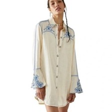 Free People Baby Blues Shirtdress Embroidered Size XS NWT 168 Button Front