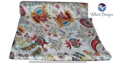 5 Yard Indian Floral Fabric White 100% Cotton Dress Fabric Handmade