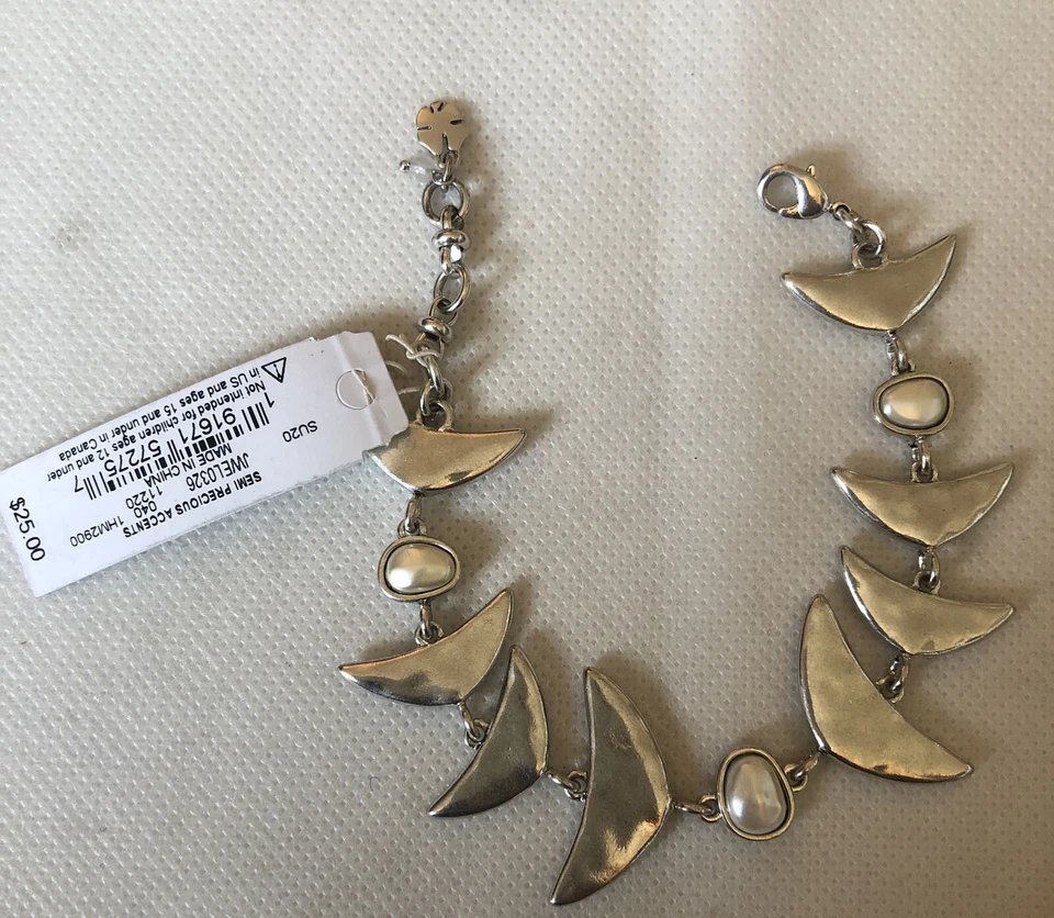 Pulsera escultórica Lucky Brand tono plata con detalles de madreperla nueva con etiquetas Foto 4 de 4