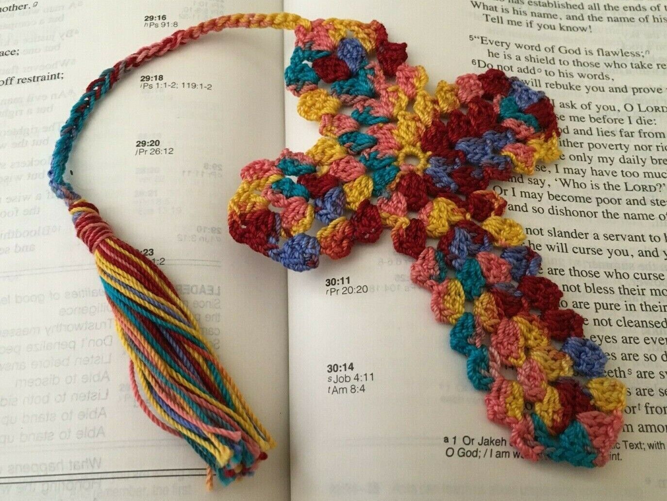 Crochet Handmade  FALLLING LEAVES Cross Bookmark - Bible, Prayer