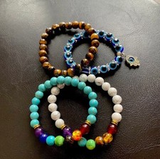 Beaded Bracelet Set, Crystal Healing Bracelet 4pcs set.