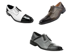 LIBERTYZENO Mens Genuine Leather Brogue Cap toe Formal Lace up Oxford Dress shoe