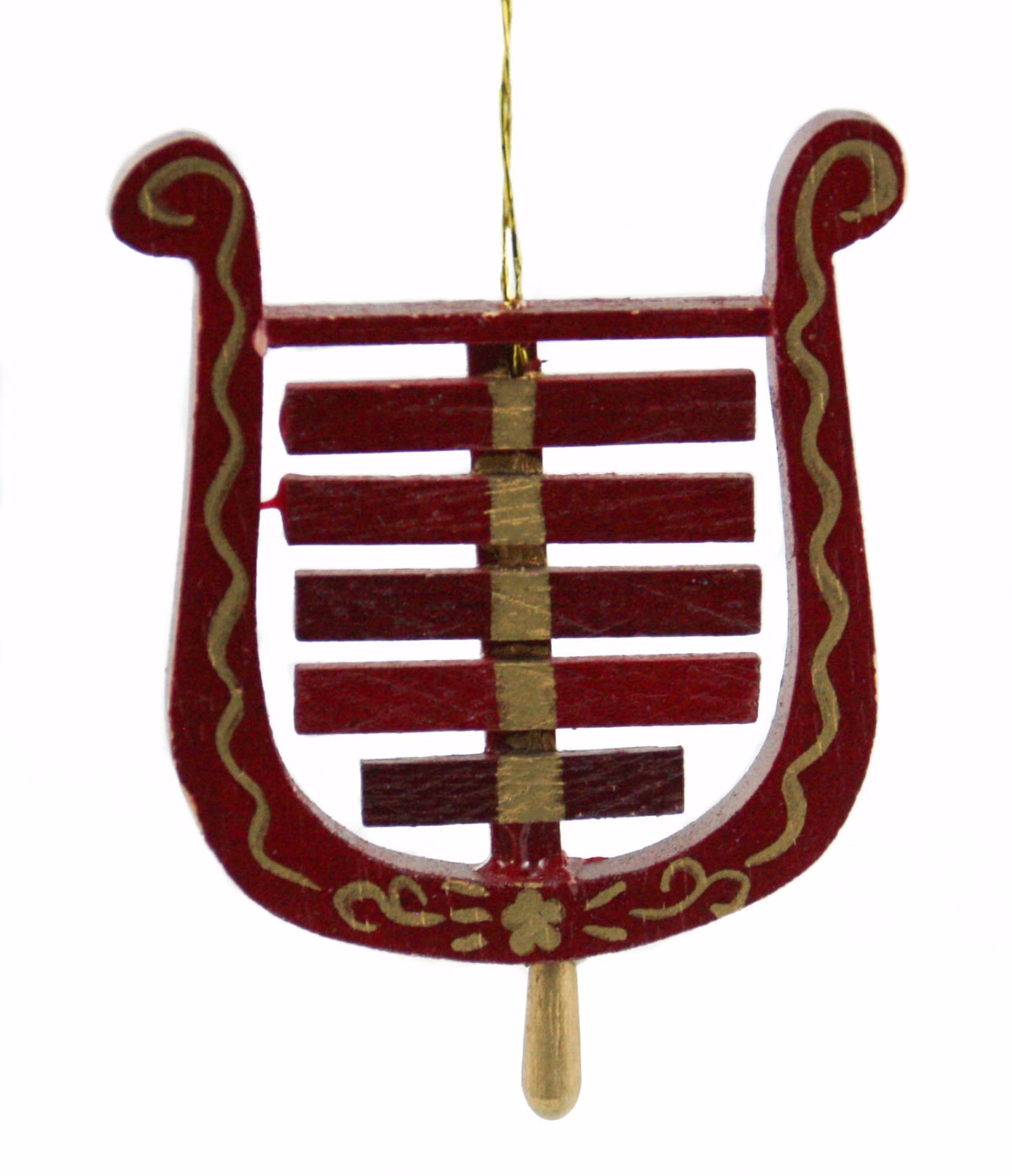 Wood Maroon Gold Musical Instrument Christmas Tree Ornament Holiday Decor