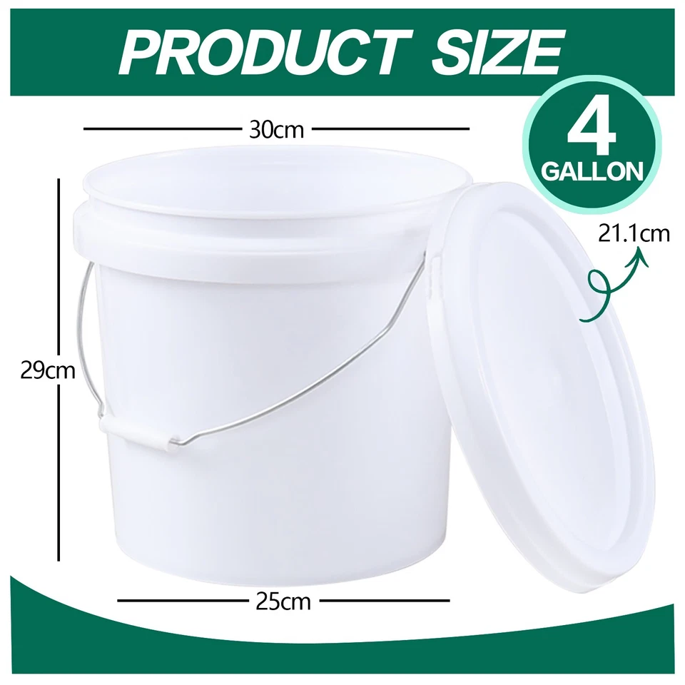 4-Pack 4 Gallon Round Plastic Bucket with Lids Food Grade Storage Pail Container - Image 4 of 4