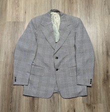 VINTAGE JCPenney Towncraft Brown Grid Plaid Two Button Blazer Jacket