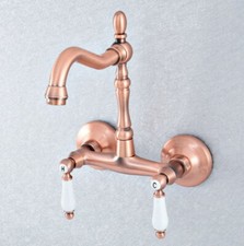 Antique Red Copper Dual Handles Wall Mount Sink Faucet Bath Basin Mixer Tap