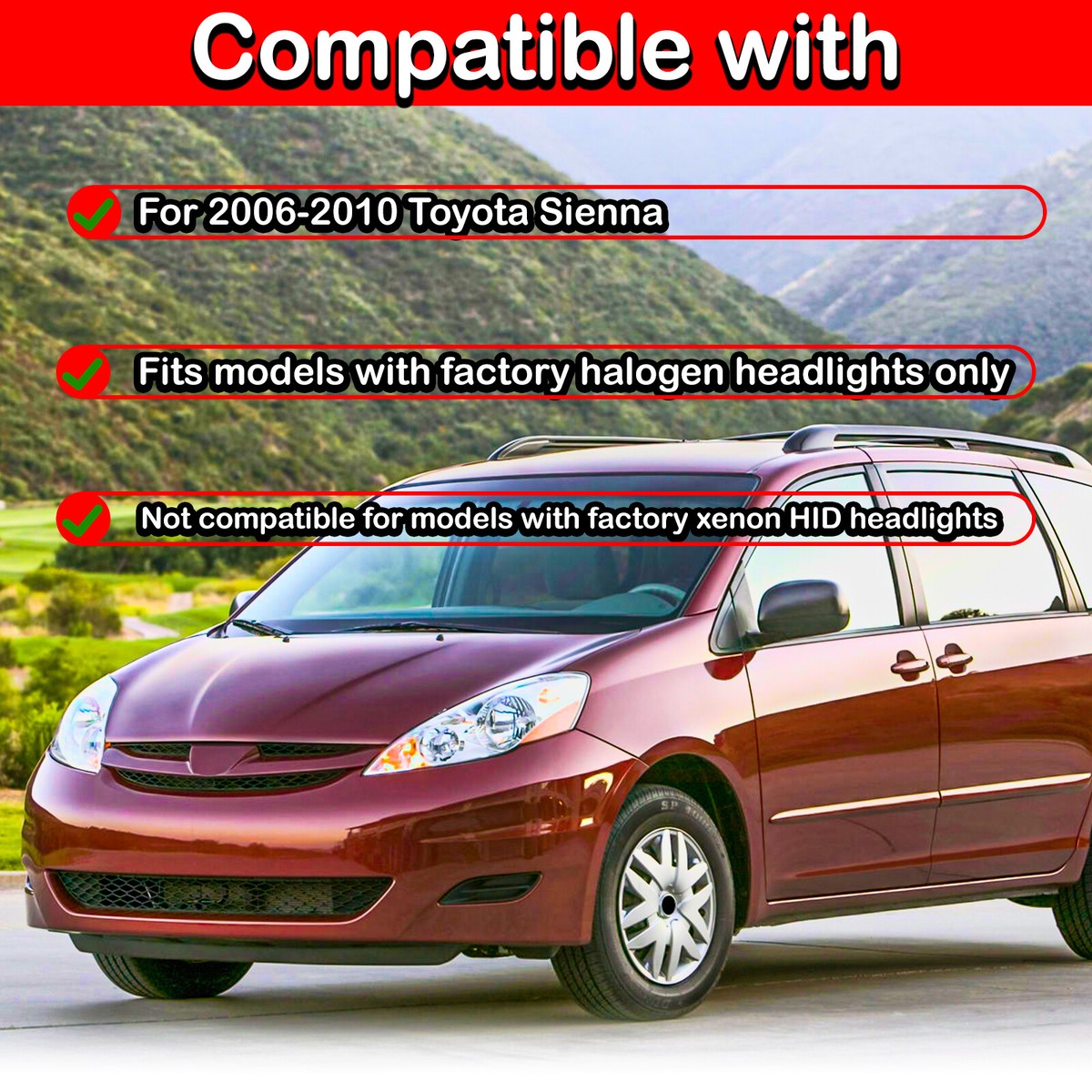 Fit 2006-2010 Toyota Sienna Projector Chrome Replacement