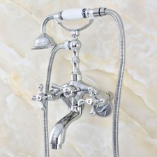 Chrome Wall Mount Bathtub Clawfoot Tub Faucet W/ Hand Shower Adjustable 3 3/8"