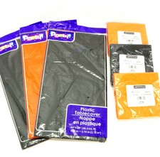 3 TABLE COVERS and 3 packs of NAPKINS - Black and Orange