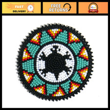 Handmade Beaded Rosette Patch Applique, Native American Style, Turquoise Turtle