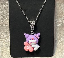 Sanrio Hello Kitty Purple Kuromi Resin Pendant Silver Necklace 18