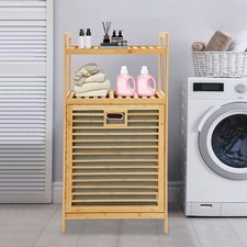 Tilt Out Bamboo Laundry Basket - 3-Tier Clothes Organizer Storage Shelf