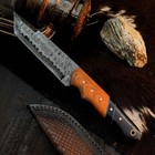 9.0" Handmade Damascus Hunting Knife Full Tang Hybrid Handle Leather Sheath — photo 5