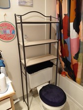 Over-the-Toilet 3-Shelf Freestanding Bathroom Shelving Unit Black Metal/Wood.