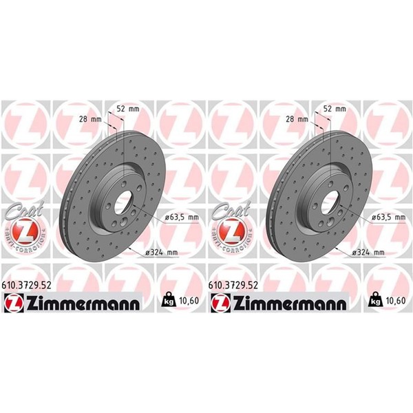 2X Zimmermann Sport Bremsscheiben 324Mm Gelocht Vorne Passend FüR Volvo XC60-image