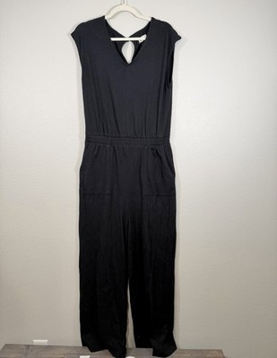 Thread & Supply Jumpsuit Pants Cap Sleeves V Neck Elastic Waste Black Women Med
