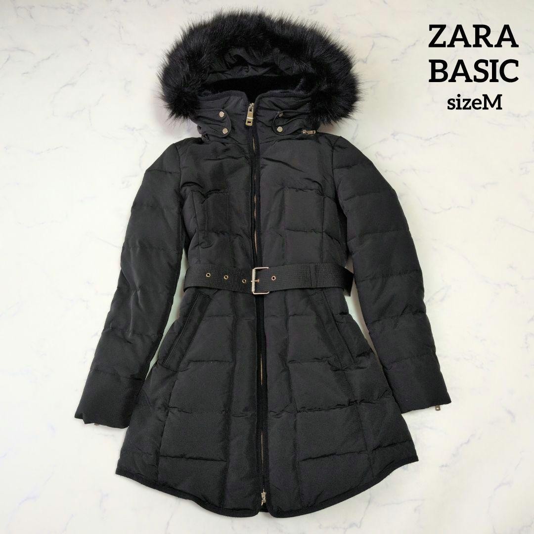 ZARA BASIC Belted Down Jacket Coat Size M Black F… - image 1