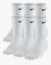 Nike Dri Fit Dry Cushioned Cotton Crew Socks 6 Pairs LARGE WH TE