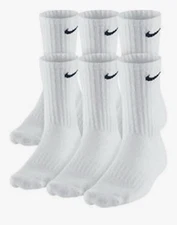 Nike Dri Fit Dry Cushioned Cotton Crew Socks 6 Pairs LARGE WHİTE