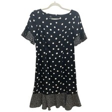 Talbots Crepe Black White Polka Dot Ruffle Sleeve Shift Dress Women's Size 2