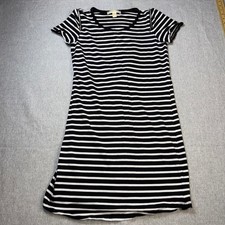 Michael Kors Black White Striped T-Shirt Dress XS Zipper Shoulder Short Sleeve