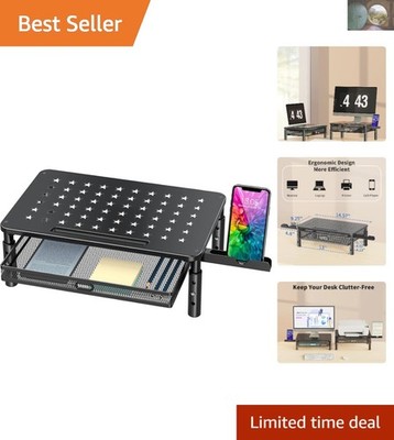 Compact Monitor Riser with Metal Drawer and Adjustable Height for Home Office