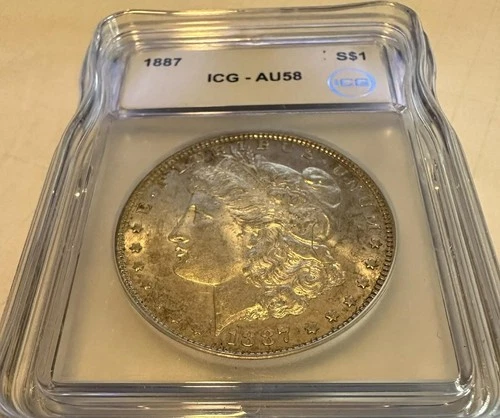 1887-P MORGAN SILVER DOLLAR ICG AU 58