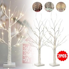 Small Christmas Tree with Lights Birch Tree Warm White 24 LED Festive Decoration