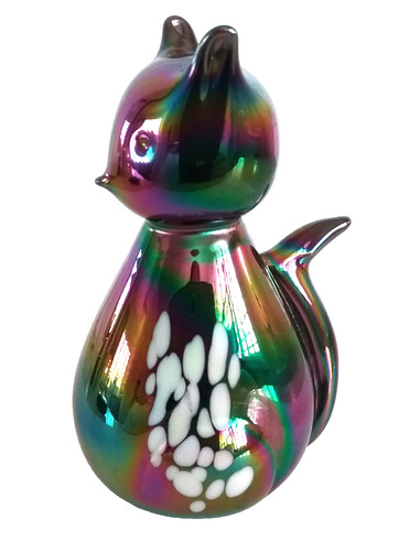 Art Glass Cat Figurine Paperweight Multicolor Smooth Solid Carnival Glass