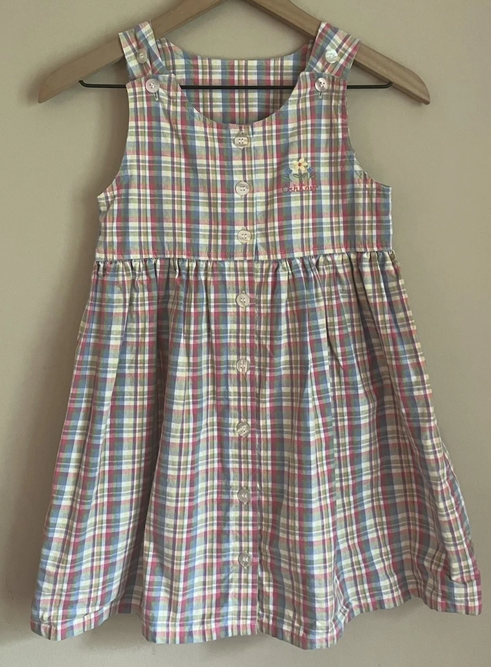 Vintage Jumper OshKosh Girls Plaid Dress Pink Osh Kosh Size 6X Cotton 80s 90s - Image 2 of 4
