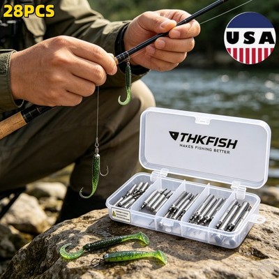 THKFISH 28PC Fishing Weights Sinkers Set Drop Shot Rig Hooks Bass Fishing Tackle